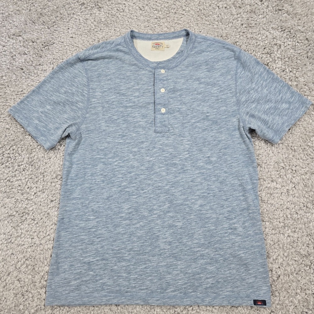 Faherty‎ Mens Short Sleeve Henley Shirt Heather Blue Size M Casual Classic